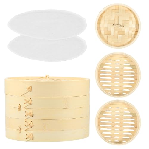 Hohota Bamboo Steamer 2 Layer Steaming Basket with Lid and Steaming Cloth Dumpling Steamer Veggie Fish Seafood Kitchen Cooking Tools(20cm)