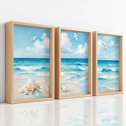 Affiche Décor Murale Côtier : Brisez la Monotonie des Murs Vides avec 3 Toiles Océan et Plage