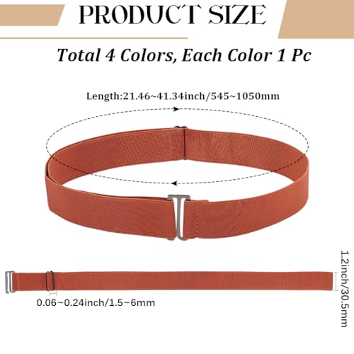 CABODYALS 4Pcs 4 Colors Mixed Color Women Elastic Stretch Dress Wide Chain Belt No Show Stretchy Web Strap Polyester Waist Belts with Flat Alloy Buckle for Ladies Jeans Pants Costumes Accessories by CABODYALS - Used condition - Image 2