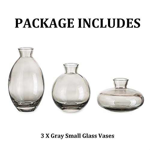 Bud Vases 3Pcs/Set Small Vases Handmade Cute Gray Small Vases for Flowers Centerpieces Glass Vases Mini Vase Home Decor Centerpieces, Events Table Decor - Image 5