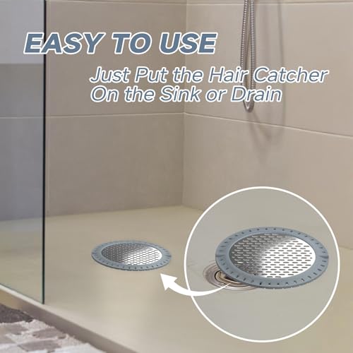 Tifanso Shower Drain Hair Catcher, 5" Shower Stall Drain Cover Hair Trap, Stainless Steel Bathtub Sink Strainer Cover with Silicone Rim, Round Flat Filter Screen Protector for Bathroom Floor - Thumbnail 4