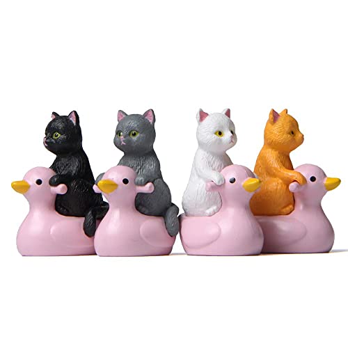 Cat Ornaments, Kawaii Figure Toys, Diy Cat Miniature, Sitting Pink Duck Cat Figurine, Small Statue Animal Model Garden Cake Plant Decor(Black) #TOP4