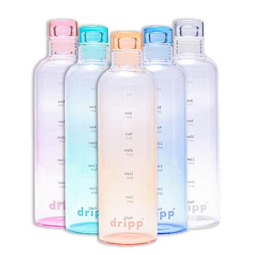 DRIPP 500ml Glass Water Bottle BPA-Free Leak Proof Ideal for School Home Office Travel Sport Yoga Gym Hot Cold Drinks Motivational Drinking Bottle with Time Markings (Orange)