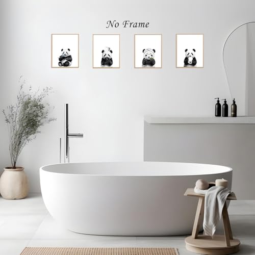 Image of Boat Wades Funny Bathroom Panda Wall Art Prints Set of 4, Animal Bathroom Decor, Cute Panda Animal Posters Pictures Wall Decor for Bath Room Washroom Restroom Toilet, 8x10 Unframed