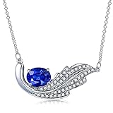 Beydodo Collar de oro blanco 750 para mujer, cadena de oro blanco de 45 cm, colgante de alas con zafiro ovalado de 0,85 quilates, collar con diamantes y colgantes de oro blanco