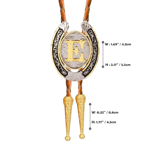 Image of Bolo tie for Men Western Cowboy Brown Leather Necktie Gold Initial Letter ABCDJMR to Z Bolo ties for Women
