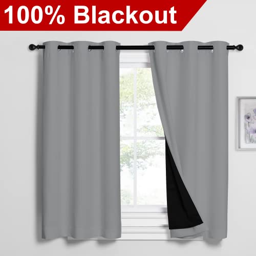 Image of NICETOWN Silver Grey 100% Blackout Curtains 54 inches Long, Thermal Insulated Full Blackout 2-Layer Lined Drapes, Noise Cancellation Window Draperies for Dining Room (2 Panels, 42-inch W)