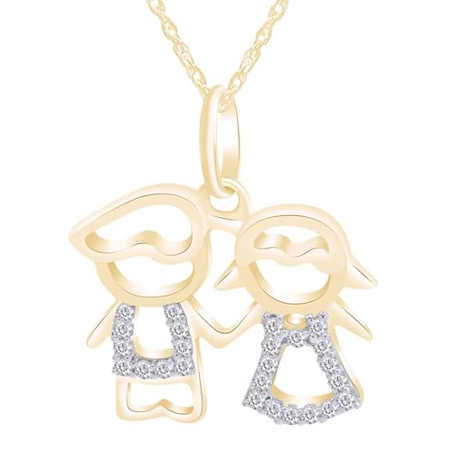 THE JEWEL ZONE Twins Family Pendant Necklace for Women, 14K Gold Over Sterling Silver with Round Cubic Zirconia, Son Daughter Charm with 18" Rope Chain2