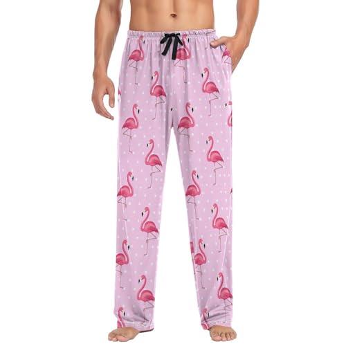 Men’s Pretty Flamingo Pajama Pants with Pockets, Comfortable Lounge Sleep Bottoms#443