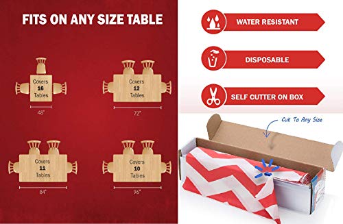 Red White Chevron Plastic Tablecloth Roll - Durable Plastic Table Cover Roll | Indoor/Outdoor | 52 Inch X 100 Feet | Water Resistant Tablecover | Disposable Table Cloth With Easy To Use Safe Cutter #TOP5