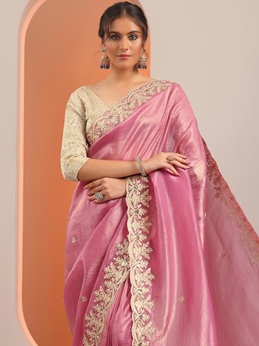 Image of Libas Embroidered Organza Saree With Unstitched Blouse Piece | Ethnic Wear |Wedding Dress | Ocassion Wear