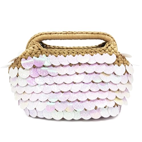 Image of Small Woven Clutch Purse Handmade Crochet Evening Bag Unique Sequin Clutch Handbag for Wedding Party Prom
