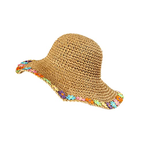 Women's Summer Colorful Small Flowers Sunshade Straw Hat Travel Holiday Foldable Beach Hat Brown Small Fresh Fisherman Hat Cap