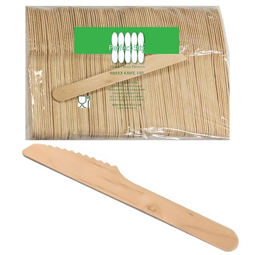 Perfect Stix - PS Wooden Knife 250CT Green Knive 158-250ct Disposable Wooden Knives (Pack of 250)