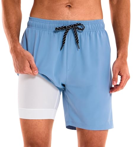 Image of HODOSPORTS Mens 7 inch Swim Trunks with Compression Liner S-6XL Quick Dry Swimming Shorts Zipper Pockets Swimsuits