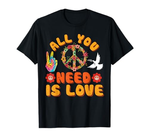 All You Need is Love Peace Sign Tie Dye Retro Hippy 60s 70s T-Shirt