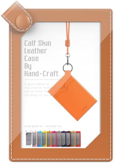 SLG Lucen Handmade Calf Leather ID Card Holder – Slim Card Wallet with Detachable Strap, Dual Back Card Pockets, Stylish Colorful Design for Office & Everyday Use (Tan)