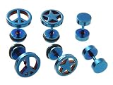 ピース ＆ スター ＆ バーベル チタン ピアス 3種 セット レディース メンズ 両耳用 医療用 (Blue)