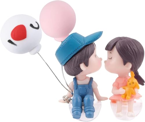 Youery Auto-Dekoration, Süße Cartoon-Paare, Action-Figur, Ballon-Ornament, Figuren Paar Ballon Harz Garten Ornament, Niedliche Kuss-Paar-Puppen-Ornamente, Auto-Armaturenbrett-Dekorationen