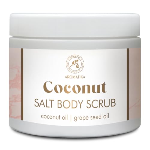 Exfoliante Corporal Coco 500 g - Exfoliante Corporal con Sal - Exfoliante Corporal con Aceite de Coco y Aceite de Semilla de Uva - Cuidado de la Piel - Cuidado de Manos - Aroma a Coco - Body Scrub