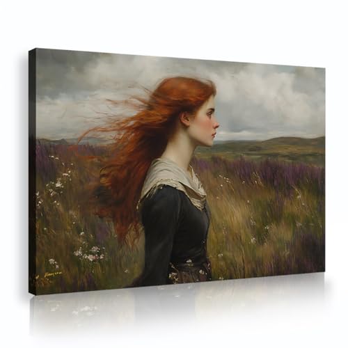 Peinture portrait cheveux roux femme robe noire affiche rétro décoration haut de gamme