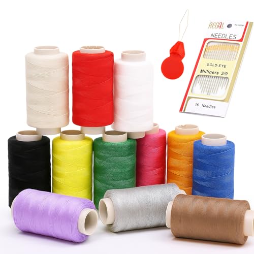 Nähgarn Set mit 12 Farben - Nähgarn für Nähmaschine & Overlock - 350m Elastisches Polyester Garn, Nähzubehör für Textilien & Haushalt - Nähgarn von Qualität.