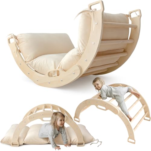 Arch Rocker Arch with Cushion - Wooden Climber Montessori Climbing Arch for Kids, Pillow for Arches