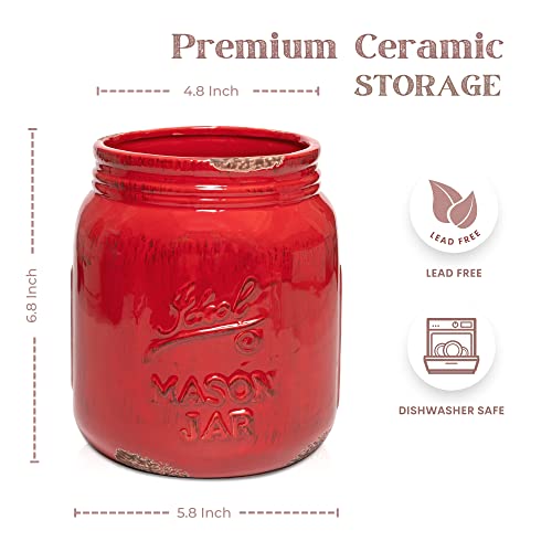 Mosjos Large Kitchen Utensil Holder - Mason Jar Ceramic Kitchenware Caddy For Farmhouse Kitchen Decor, Dishwasher Safe, Vintage Utensil Crock Countertop Organizer #TOP3