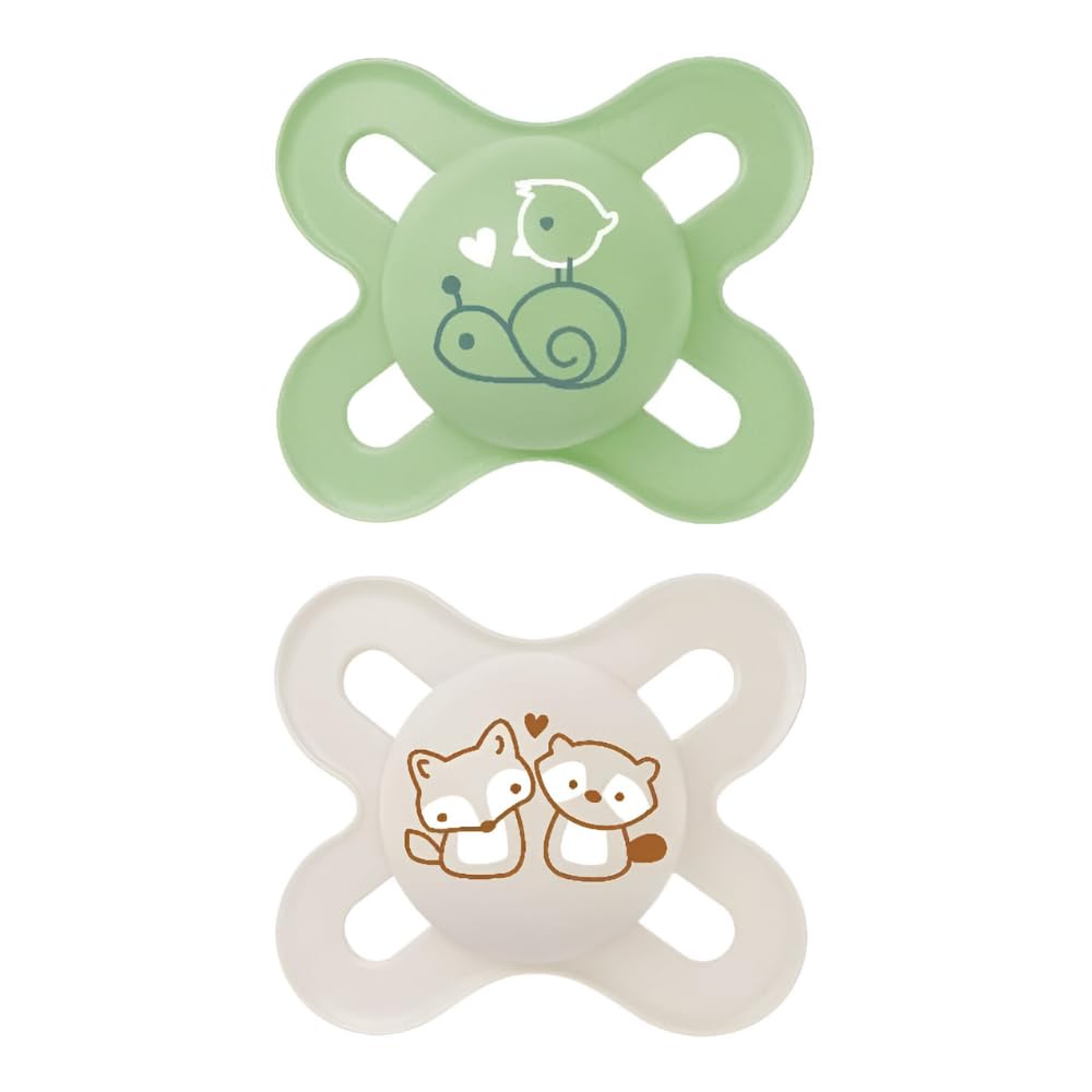MAMOriginal Start dummies for newborns, set of 2, size 0-2 months, SkinSoft silicone teat, organic circular, with dummy pocket, green