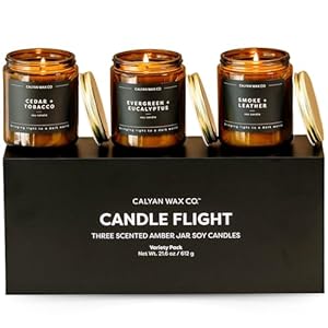 Calyan Wax Co. Scented Candle Gift Set, Candle Flight, Set of 3 Scented Candles, Non Toxic & Vegan Soy Wax, Amber Glass Jar Candles for Men, 57 Hour Burn Time, 7oz Each