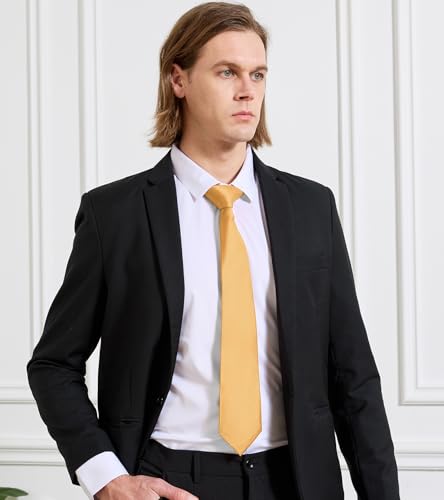 Image of KOOELLE Men's Ties Solid Pure Color Plain Neckties Formal Black Ties For Men