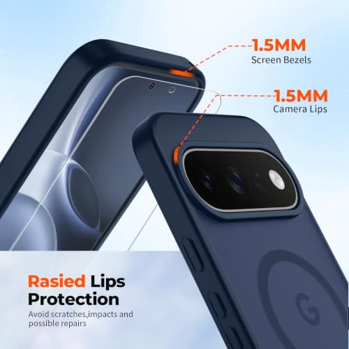 Image of SUPFINE Magnetic for Google Pixel 11 Case - Sapphire Blue | With Screen Protector,Translucent Matte,Built-in Magnets,Military Grade Drop Protection,Shockproof Phone Cover