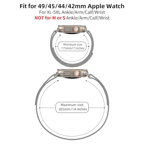 CINORS Ankle Band Compatible with Apple Watch Ultra 49mm iWatch Series 9 8 7 45mm 2XL to 5XL Extra Large Nylon Soft Breathable Strap for Series 6 5 4 3 2 1 44 42mm Men Women Long Arm Bands