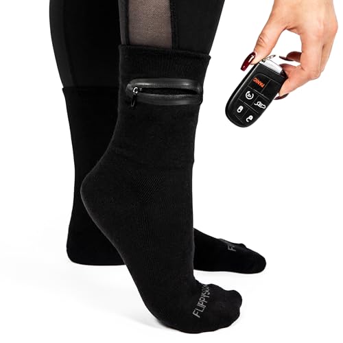 Image of Zipper Sock Wallet - Cotton & Polyester Zipper Socks with Pockets - Fits shoe size 6-13