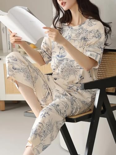 Image of Louis Luxe Womens Korean Night Dress || Full Pyjama Set || Korean Nightsuit || Women Nightwear ||Round Neck Full Sleeve Nightsuit || Loungewear || Everyday Nightdress (ND-17)