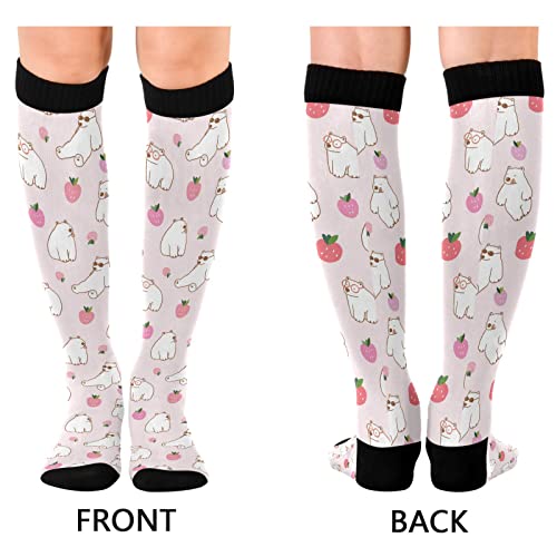 Wusikd White Bear Strawberry Compression Socks for Women and Men Circulation Long Socks for Athletic Running 12