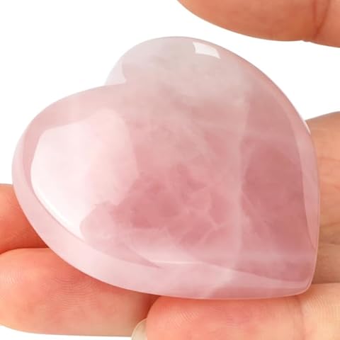 ideayard Rose Quartz Crystal Heart Stone 1pcs Puff Heart Love Palm Healing Stone Reiki Crystal Gemstone Worry Stones for Anxiety Crystal Cover