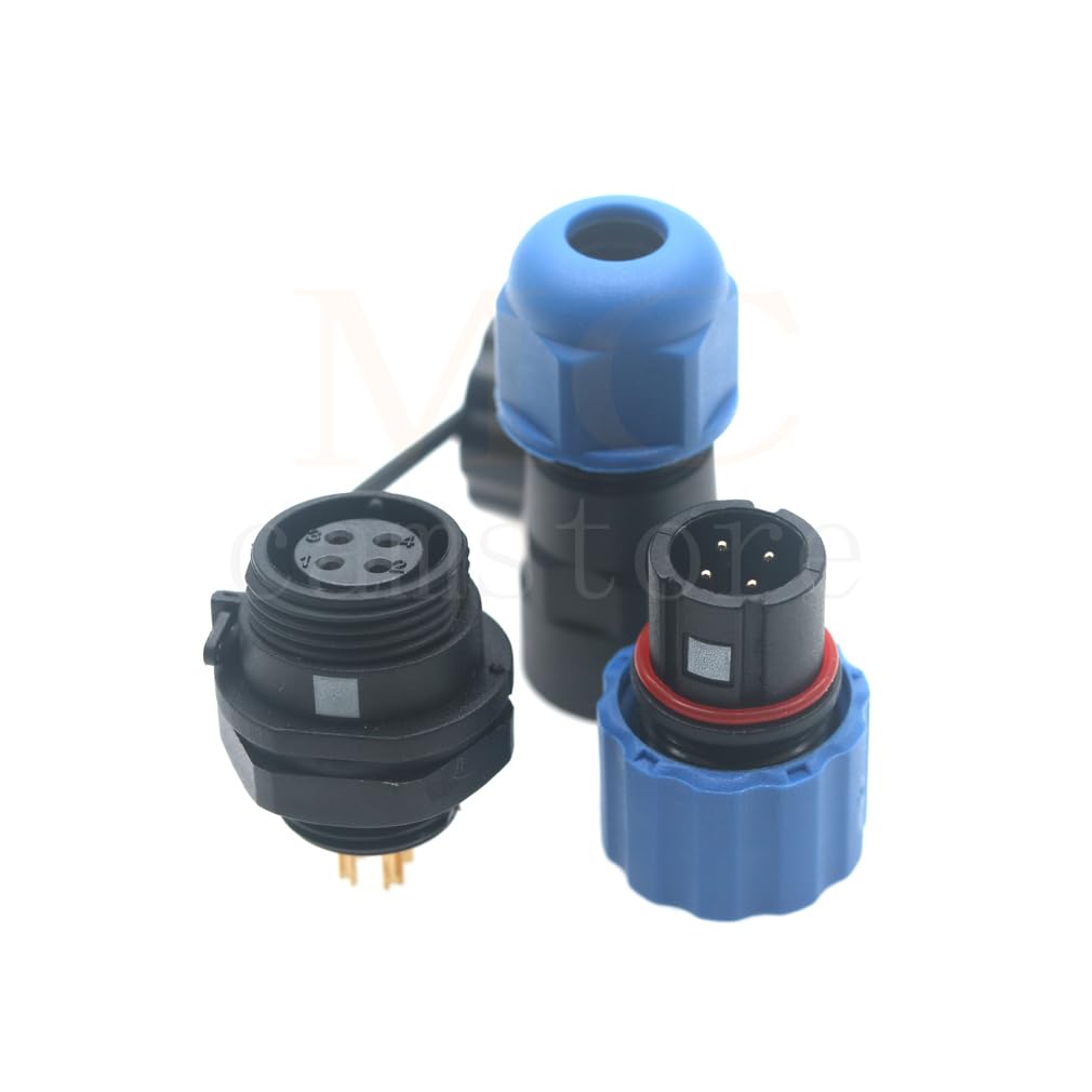 SD13 IP68 1-7 PIN Waterproof Power Connector, High Voltage Circular Industrial Electrical Cable Wire Connector Plug, Rear Nut Panel Socket (3, Rear nut Male Plug, 4pin)