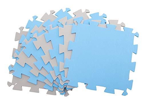 Kit 20 Placas Tatame Tapete Eva Infantil 50x50x1cm Bebe Azul e Cinza