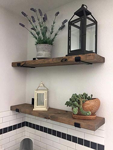 LuckIn Sturdy Shelf Bracket, Fit 8 Inch Standard Board Sold by Homedepot, J Bracket for DIY Rustic Floating Shelf(4 Pack, Black)
