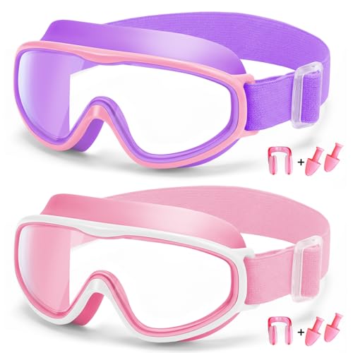 Vvinca Kids Goggles with Comfort Fabric Strap, Kids Swim Goggles Wide View Anti-Fog/UV No Leaking Swimming Goggles for 3-14