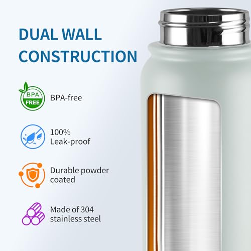 Image of GOPPUS Insulated Water Bottle 20oz Stainless Steel BPA-Free Sports Bottle Ideal for School and Travel Silicone Spout Lid Prevents Leaks, Sweat, and Dust (Light green)