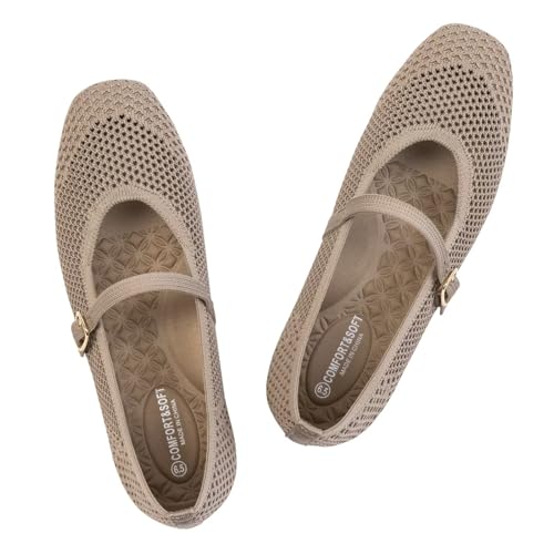 Image of Frank Mully Womens Casual Flat Shoes Square Toe Shoes Knitted Mesh Flat Comfort Work Flat Shoes for Daily Washable