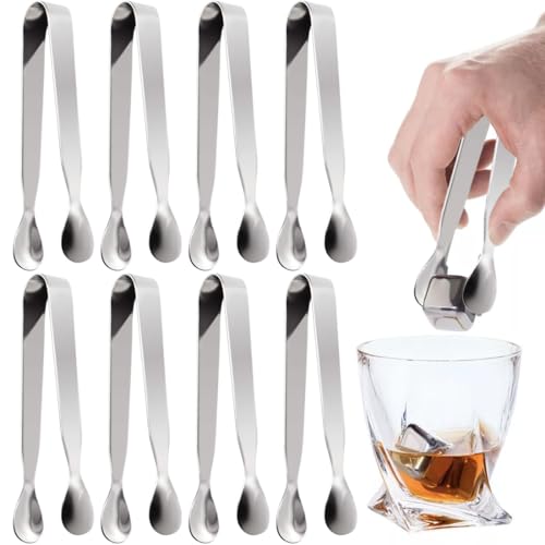 EORPAVU Pinces à glaçons Lot de 8 pinces à sucre en acier inoxydable, pinces à glaçons, pinces de service dorées durables et polyvalentes, élégantes pour la cuisine, les mariages(argent)