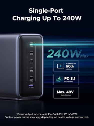 UGREEN Nexode 500W GaN Charging Station, 6-Port USB-C & USB-A with 240W Single Port, Smart Temperature Control & Space-Saving Design for iPhone 17/16/15, Galaxy S25/S24, MacBook Pro/Air, iPad, Laptops