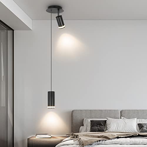 Ketom Lámpara Colgante de Techo 2 Luces, Negro Lámpara de Techo LED Colgante, Orientable y Giratorios Iluminación Colgante de Metal, GU10 Casquillo Iluminación para Comedor Cocina Salón Bar Pasillo Cover