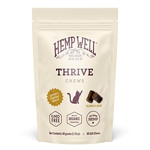 Hemp Well Thrive Cat Soft Chews - 60 Count, Everyday Supplement for Overall Health, Supports Hip, Joint, Heart Health, Organically Sourced, Omega 3 for Cats, Natural Cat Treats & Supplements