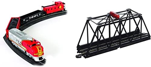 Bachmann Trains - Santa Fe Flyer Ready to Run Electric Train Set - HO Scale & E-Z Track Truss Bridge with Blinking Light- HO Scale, Black