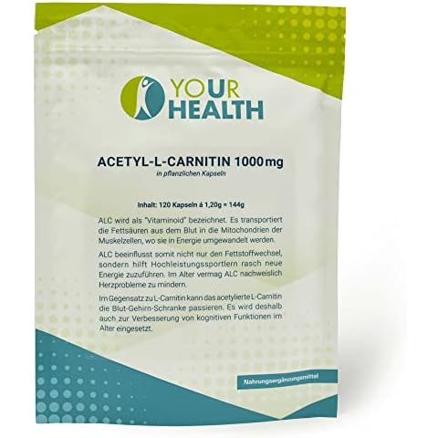 uHealth ACETYL-L-CARNITIN 1000 mg - 120 Kapseln, vegan und frei von jeglichen Farb- oder Konservierungsstoffen Cover