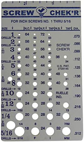 Screw Chek’r SAE/ Inch Screw Thread Size Gauge (No. 1 to 5/16) 1/8 Inch Heavy Gauge Steel Screw Checker, Made in USA